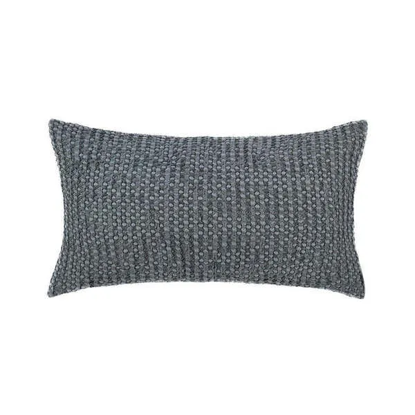 Marina blue cotton-linen blend sham with waffle-like textured weave, rectangular shape
