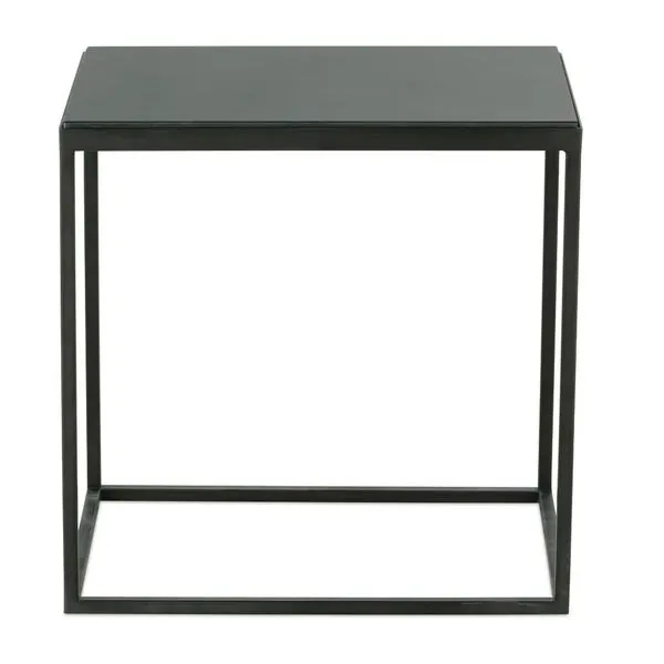 Circa End Table with sleek black metal frame and smooth dark quartz rectangular tabletop