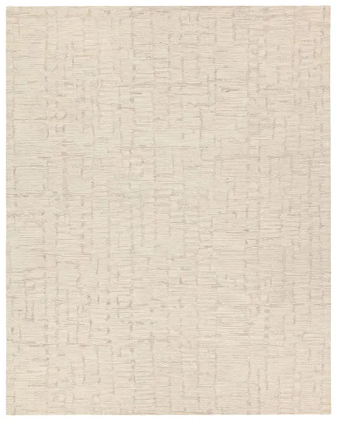 Herculean handmade striped rug with abstract taupe and cream wool design featuring cut and loop pile texture