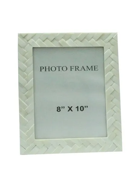 White bone chevron pattern Emerson Picture Frame holding 8x10 photo, rectangular shape