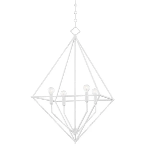 Haines 4 Light Medium Pendant chandelier with geometric steel frame and four exposed bulbs in a diamond shape