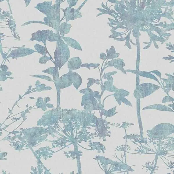 Esther Wallpaper Breathe in blue-green with cotton effect texture and delicate wild umbellifer floral design