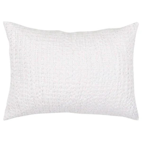 white rectangular sham with waffle-like textured weave in a neutral linen cotton blend
