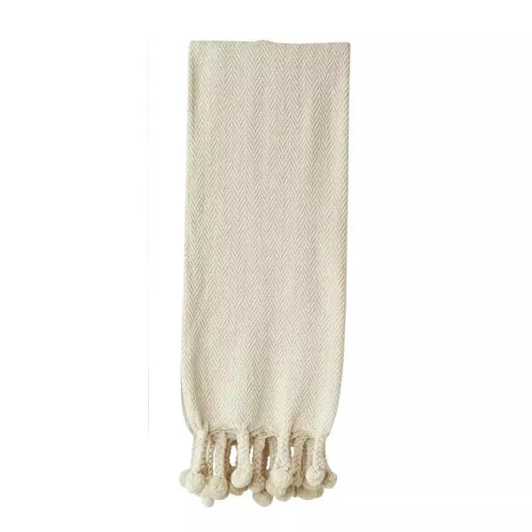 Product Image 3 for Cream Cotton Throw With Pom Poms from Creative Co-Op