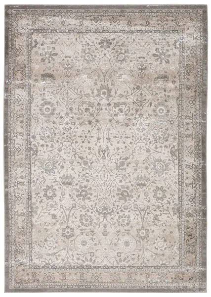 Odel Oriental Gray/White Rug with vintage floral lattice motif in gray, cream, and silver tones