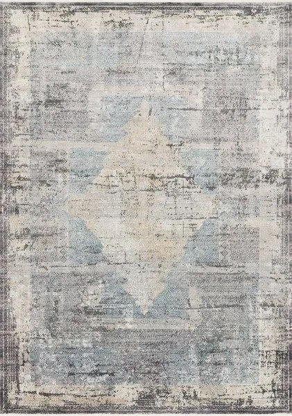 Gemma Charcoal / Multi power-loomed traditional rug with a distressed central medallion and subtle patina in muted grays a...