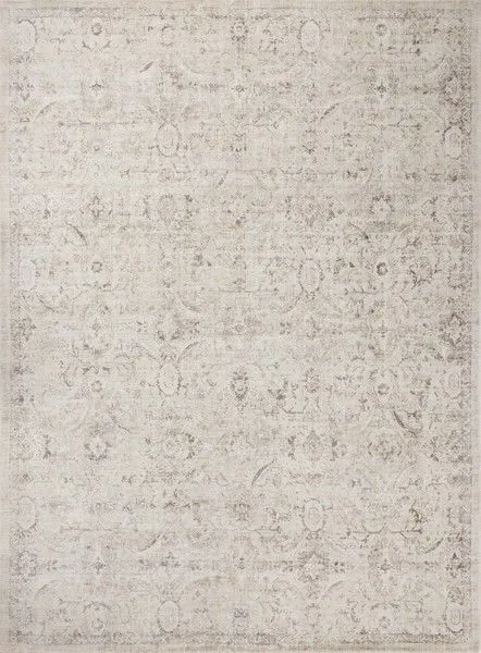 Marcella Cream Pebble Rug with traditional tonal motifs and gentle distressing in light neutral colors