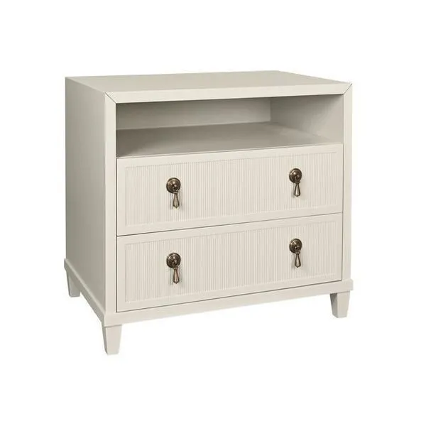 Product Image 2 for Two Drawer, Open Shelf Side Table With Fluted Drawer Fronts In Matte from Worlds Away