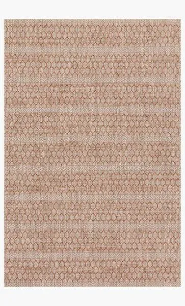 Beige and rust rectangular indoor/outdoor rug with geometric hexagonal and linear pattern