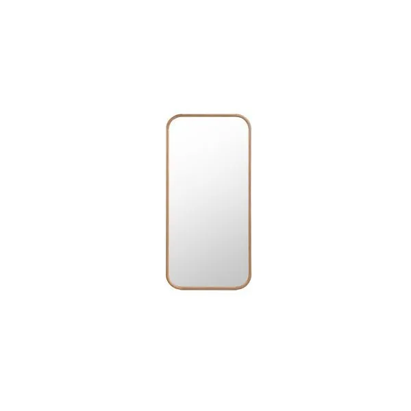 Kai Floor Mirror with solid wood frame, soft rounded corners, natural warm grain finish