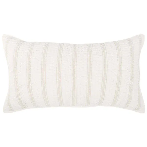 Cotton linen sham in eggshell beige with hand-quilted two-tone vertical stripes and textured fabric