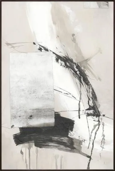 Eventide II abstract painting with black and gray brush strokes, Image Brush Gel finish, in Espresso Natural Gallery Float...