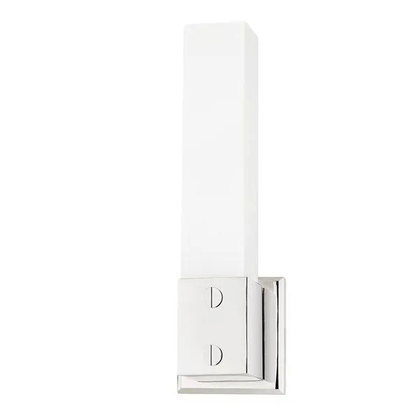 Jonah Steel 1-Light Wall Sconce in ivory with rectangular steel base and elongated vertical frosted glass shade