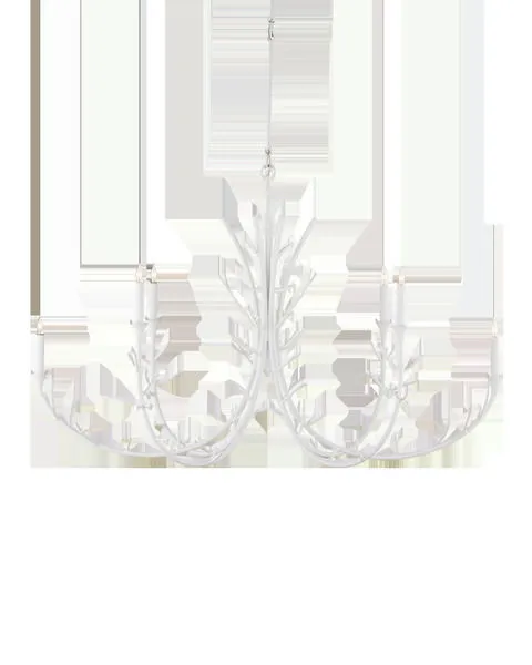 Twiggy Oval Chandelier with gesso white wrought iron branches and six candle-style lights in an oblong shape