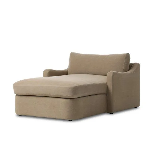 Aurelia Chaise Lounge angled view showing curved armrest and seat depth