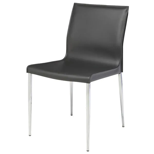 Modern Colter Dining Chair with gray padded seat and backrest, supported by slim chrome legs