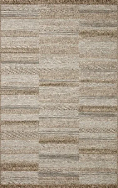 Dawn Organic Modern Natural rug in 2'3" x 3'9" with offset beige stripes and short edge fringe