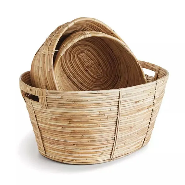Product Image 1 for Cane Rattan Oval Baskets With Handles, Set Of 3 from Napa Home And Garden