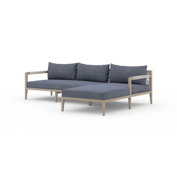 Sherwood Outdoor 2 Piece Sectional in washed brown with plush cushions and modern wooden frame