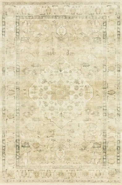 Rosette Sand / Ivory Rug with a vintage style medallion pattern in muted sand and ivory tones