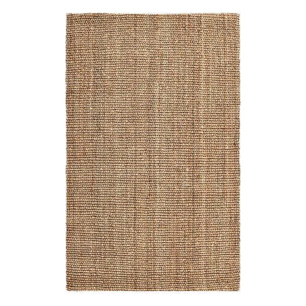 Rectangular natural fiber rug with chunky handwoven boucle jute texture in neutral tones