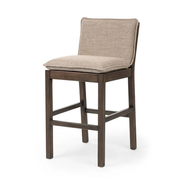 Wilmington Stool with almond-finished parawood frame and cushioned beige high-performance fabric seat for bar use