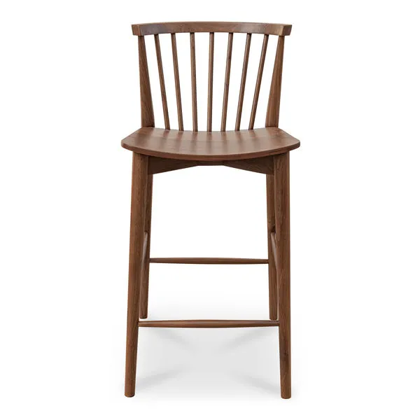 Marley Walnut Counter Stool with spindle-back and curved seat crafted from solid walnut wood