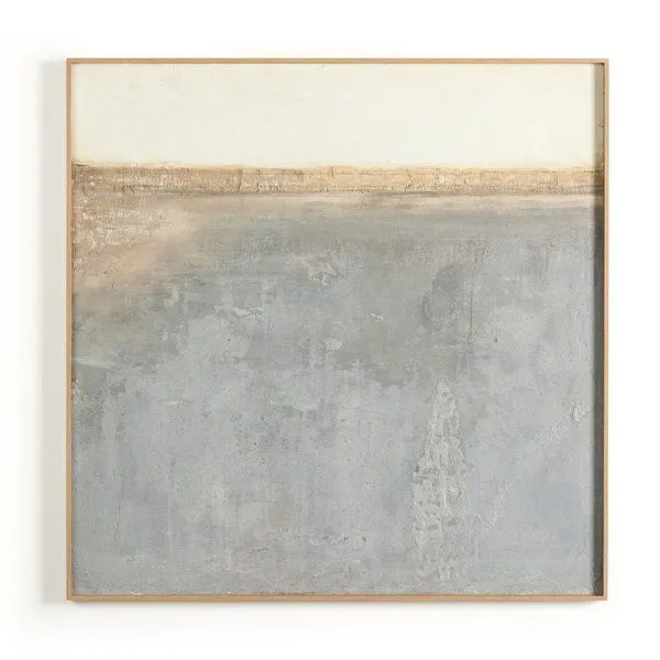 Square painting Sea Basin by Paul Meyer featuring muted gray and beige textured layers with a wooden frame