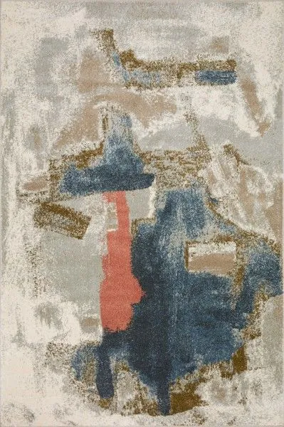 Modern abstract Spirit Stone Multi Rug with blue, beige, brown, and coral shapes on a light background