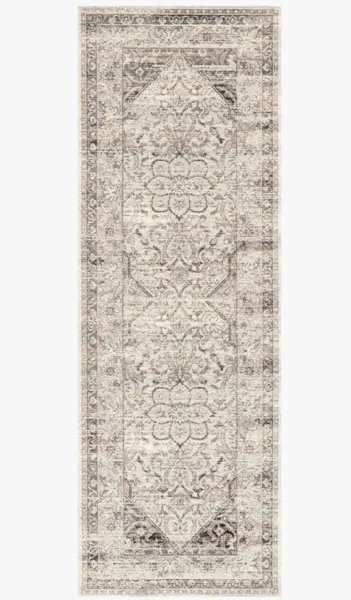 Long narrow runner version of Mika Stone rug showing repeated medallion and similar tribal motifs