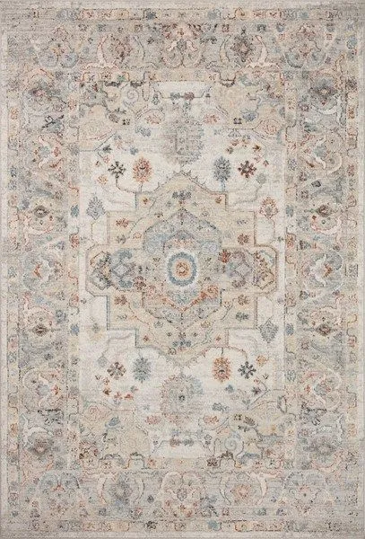 Ivory and multi color traditional 2'7" x 10'0" Oushak-style rug with faded medallion motif