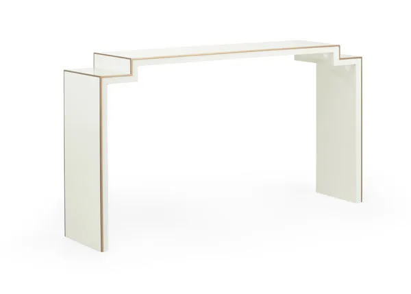 Cream lacquer Chatsworth Console Table with gold detailing and stepped-down design by Elizabeth Wicker