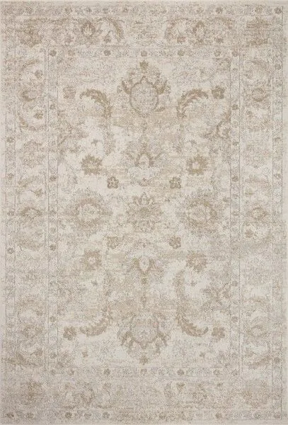 Ivory and beige traditional rug with vintage Turkish Oushak motifs in a 6'7" x 9'6" size