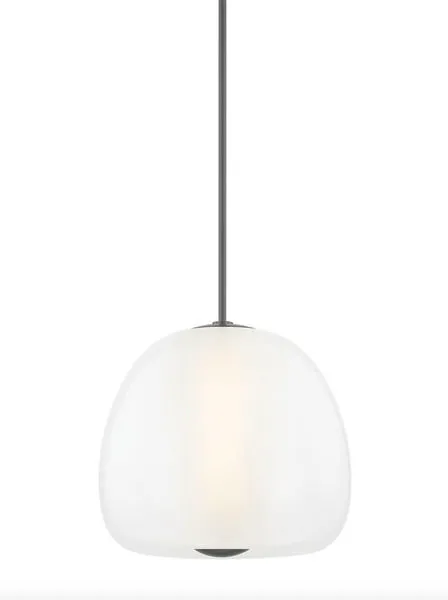 Pendant light hanging straight with illumination highlighting the etched glass texture