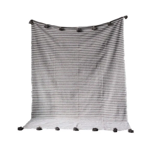 Product Image 1 for Grey & White Cotton Bed Cover With Grey Pom Poms from Creative Co-Op