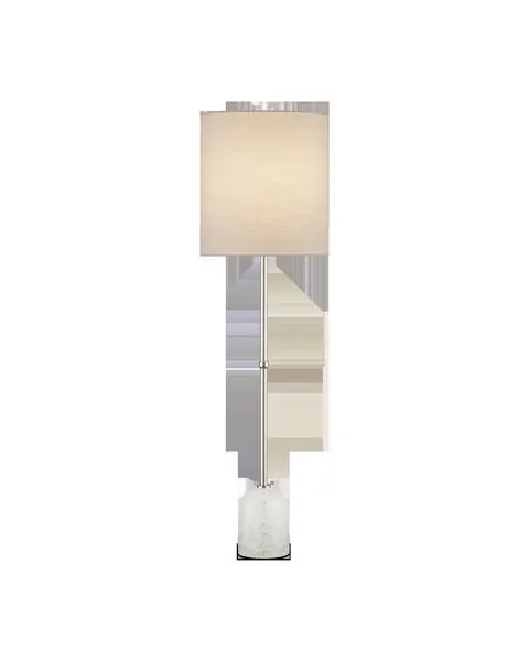 Tall Craquelle Table Lamp with clear crackled glass ball base, polished nickel stem, and beige fabric shade