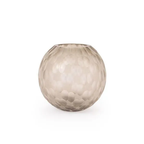 Round Mirriam Powder White Vase with multilayered translucent glass and subtle textured oval patterns