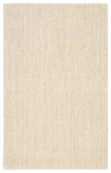 Full rectangular view displaying the rug's consistent taupe and white woven pattern