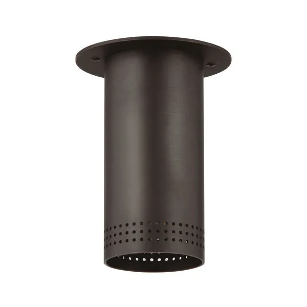 Berg Flush Mount ceiling light in bronze finish with cylindrical shape and decorative perforations near bottom edge