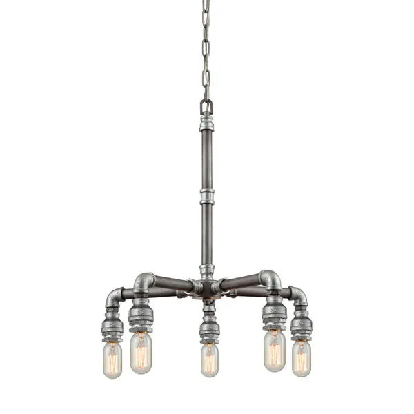 Product Image 1 for Cast Iron Pipe 5 Light Chandelier In Weathered Zinc from Elk Lighting