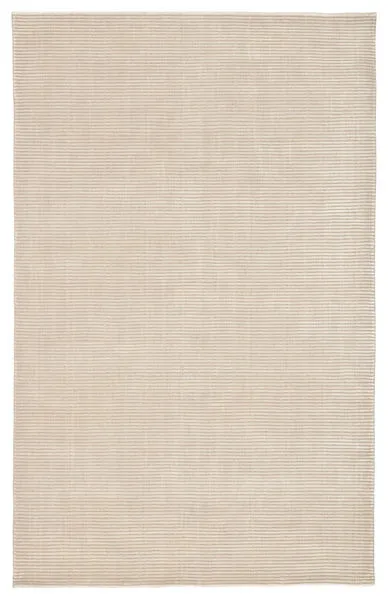Basis Solid White Rug with hand-loomed tone-on-tone white stripes creating ridged high-low texture