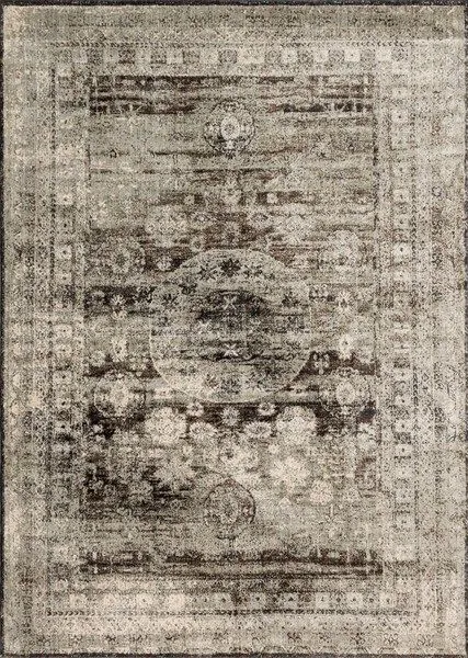 rectangular Anastasia Granite vintage style rug in neutral grays and browns with distressed traditional pattern