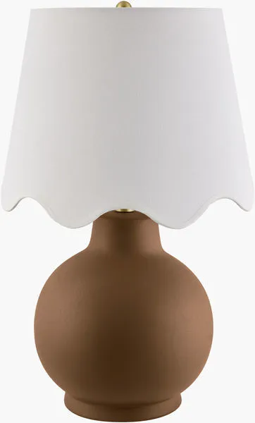 Stella Dimiuta brown accent table lamp with round ceramic base and white scalloped fabric shade