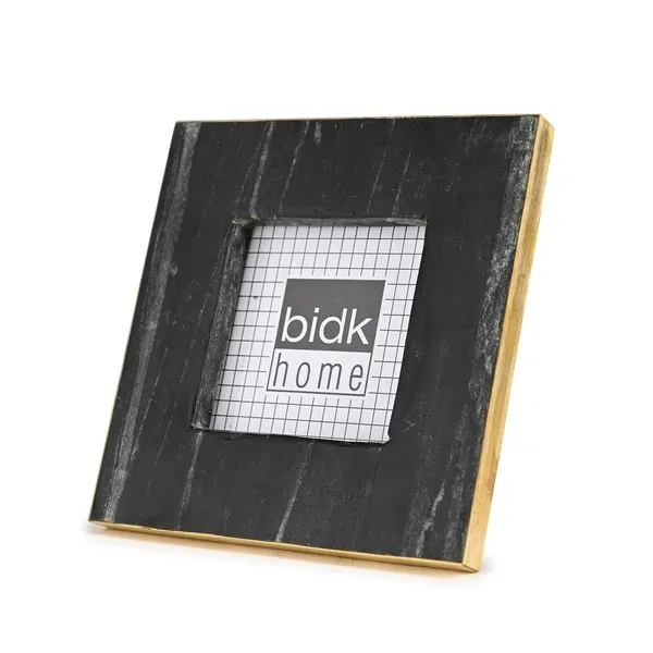 Square black Natalia Picture Frame with gold edges and a small centered photo opening