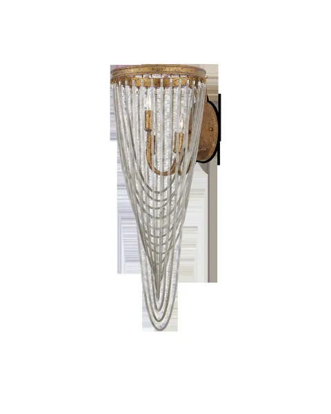 Lucien Wall Sconce with French gold leaf finish and draped metal chains in crisscross pattern
