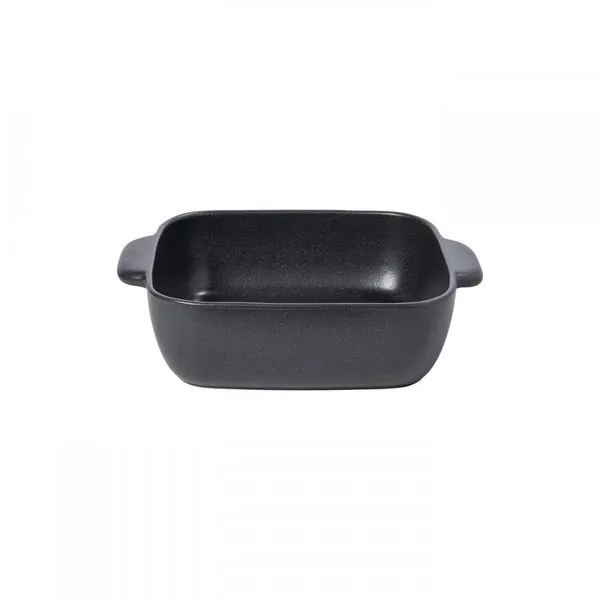 Square seed grey fine stoneware baker with handles and a smooth matte finish