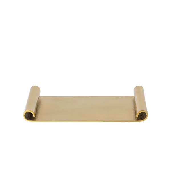 Raw brass antique finish aluminium tray with curled edges and warm golden hue