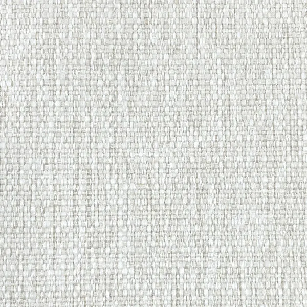 Close-up of light gray woven fabric with a textured, basket-weave pattern