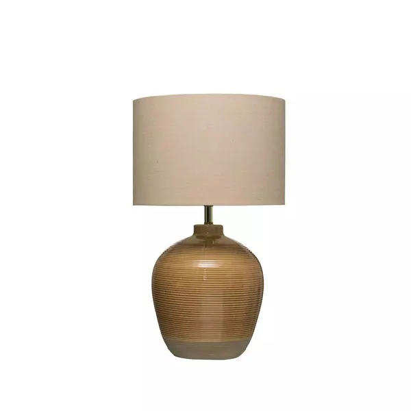Product Image 1 for Terracotta Table Lamp With Crackle Reactive Glaze Finish & Linen Shade (Each One Will Vary) from Creative Co-Op