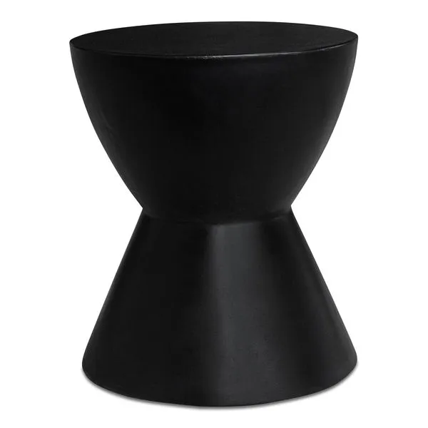 Hourglass Outdoor Stool in black with a modern hourglass shape made of concrete and fiber blend